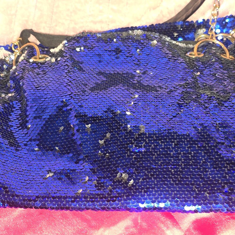 Blue sequin large bag
